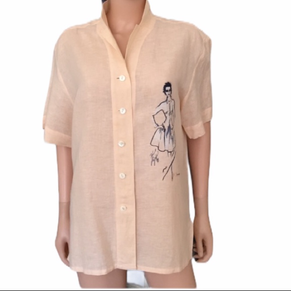 NWOT Karl Lagerfeld Signature Hand Painted Model Blouse LinenCotton Y2K Vintage